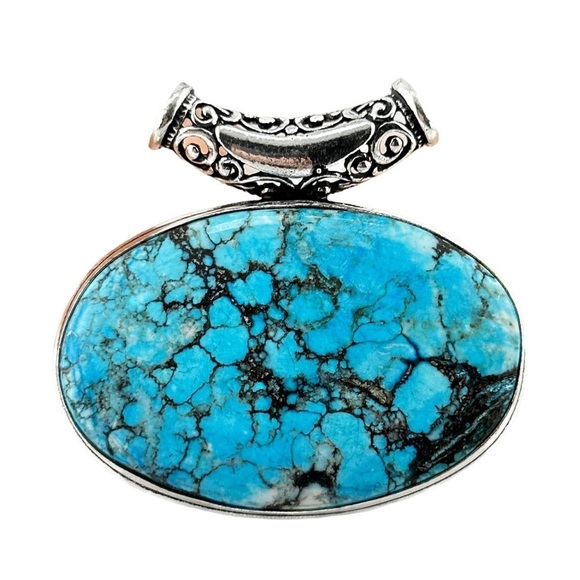 Large Turquoise Silver 925 Handmade Statement Pendant Necklace - Picture 3 of 3